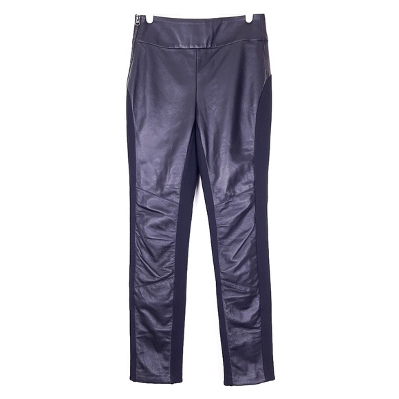 Chris Gramer black sheepskin leather stretch ponte pants skinny mob wife moto - Picture 1 of 8